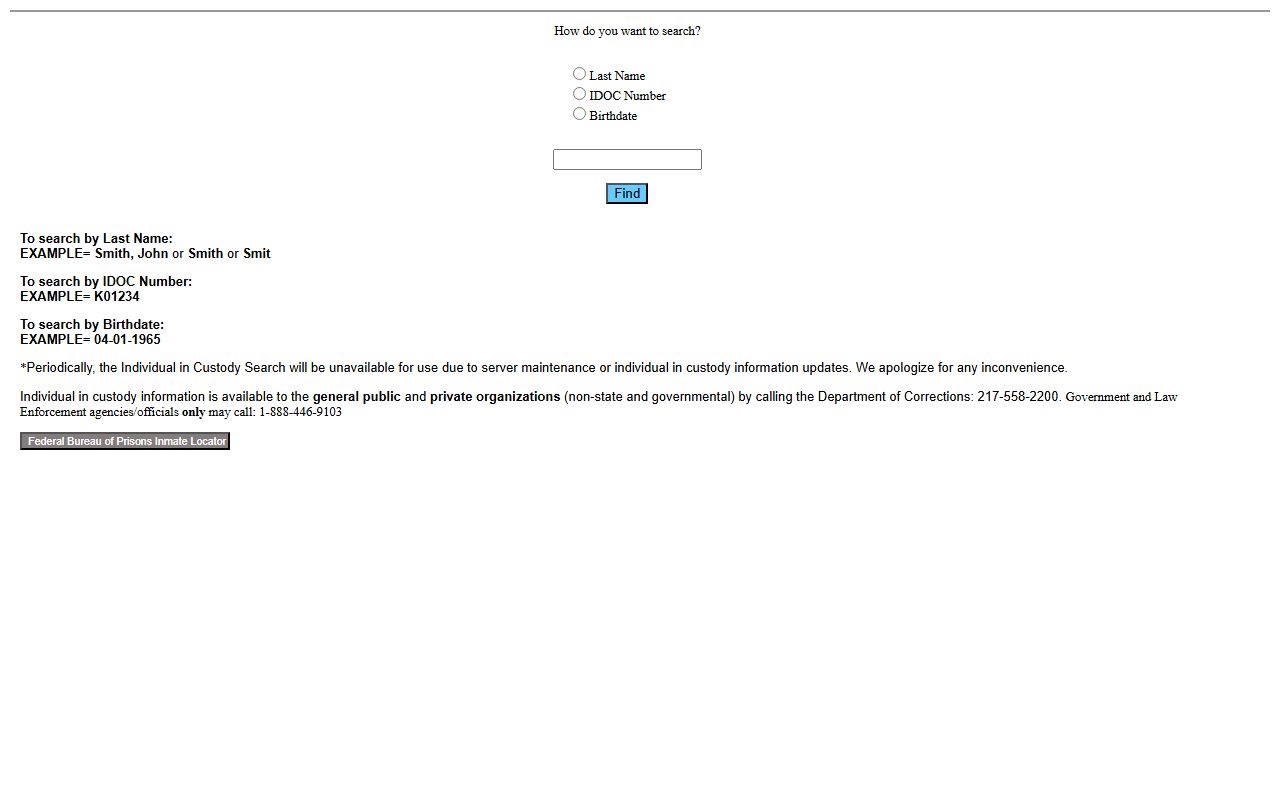 Illinois IDOC search form for sentenced inmates who left Peoria County custody