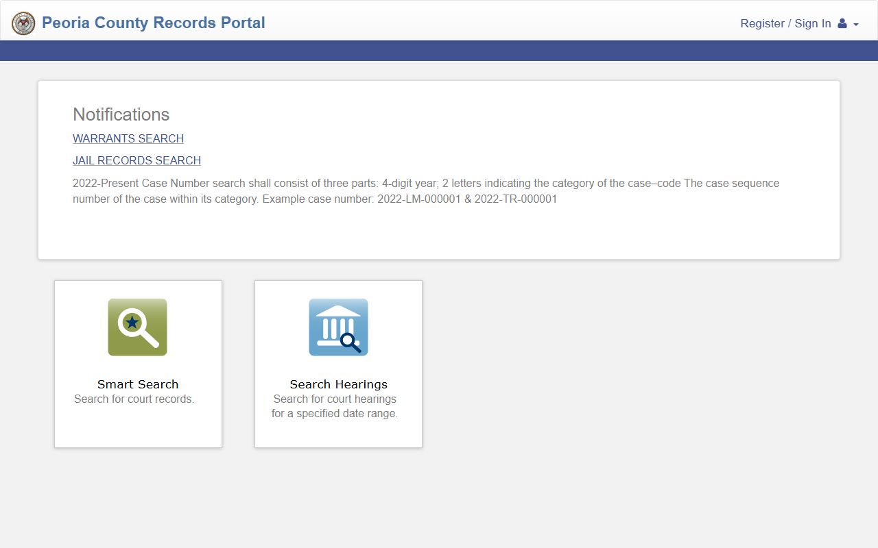 Peoria County Justice Public Access Site for court records after an arrest