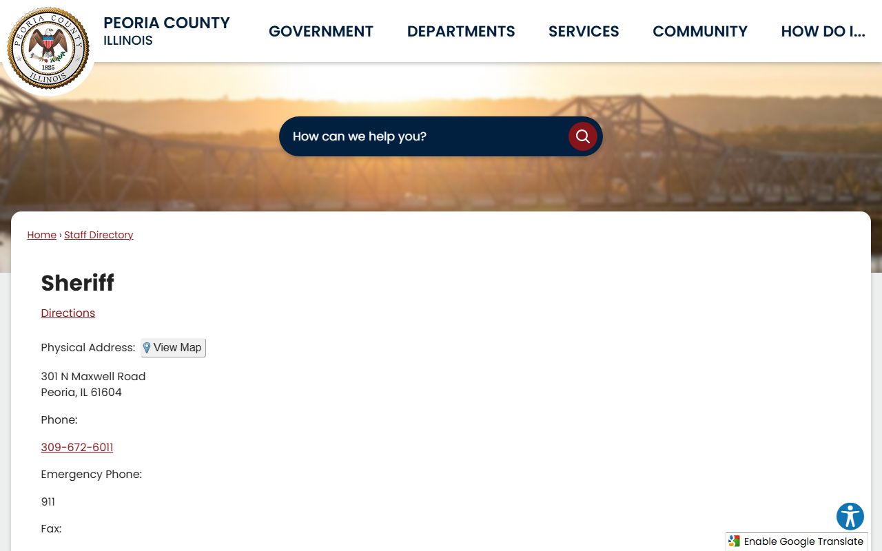 Peoria County Sheriff directory with jail, corrections, and records contacts